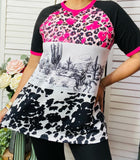 Pink Leopard, Western scene, cow print top