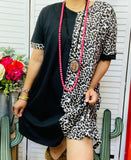 3X Half Black Half Leopard dress