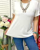 White ribbed short sleeve top
