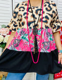 S, M, L, XL Leopard, Paisley, Black baby doll top