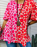 XL...Pink and Red leopard ombre flutter top - LOOSE FITTING