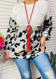 Half White Half Grey leopard long sleeve top