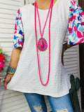 S/M : White textured blouse with flutter floral sleeves