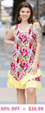 Yellow Asymmetrical Ruffle Hem colorful dress