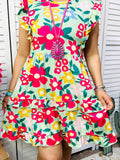 2X Spring Floral Ruffle Dress