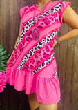 3X..Pink & Leopard Striped Dress with ruffle trim