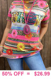 S, L, XL, 2X, 3X  PRAY Leopard and Serape stripe top