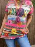 S, L, XL, 2X, 3X  PRAY Leopard and Serape stripe top