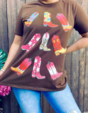 Brown Top with Colorful Cowgirl boots