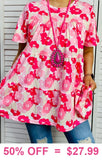 S, M, L, XL, Pink Flower baby doll top