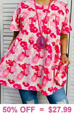 S, M, L, XL, Pink Flower baby doll top