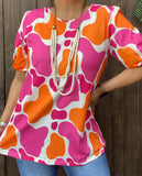 S, L, 3X Pink and Orange cow print top