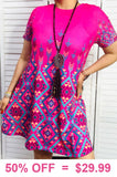 L, 3X : Pink Ombre Tribal short sleeve dress