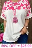 S, M,  White Top with pink cow print short sleeves