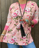 Light Pink Floral top with Blush leopard sleeves