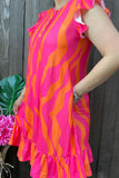 3X...Pink & Orange print dress with cap sleeves