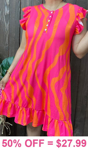 3X...Pink & Orange print dress with cap sleeves