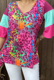 S, L, 2X Multi Leopard top with striped flutter sleeves