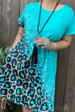 S, M,  Turquoise & Leopard spot dress