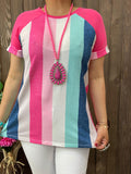 Striped Top with pink short sleeves