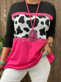 Black, Cow, Pink, Pink Bandana Stripe color block top