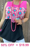 L, XL, 2X, 3X Pink, Tribal, Black color block Tank