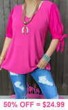 3X  : Pink Top with Tie Bow Sleeves