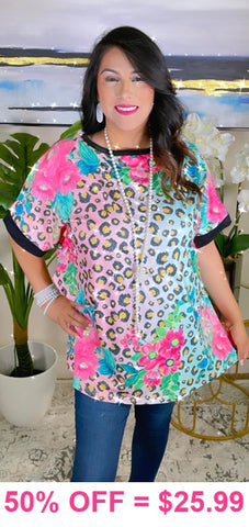 Multi Color Leopard Floral short sleeve top
