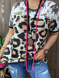 Big spot leopard & Western print short sleeve top