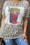 Leopard graphic tee with cowgirl boot design