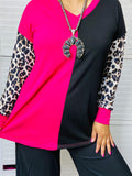 Half Pink/Half Black top with leopard sleeves