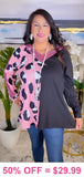 Pink Leopard & Black long sleeve top with sequins