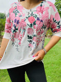 L, XL, 2X, 3X Pink floral 3/4 sleeve top