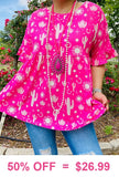 S,M,L Pink baby doll top with cactus print