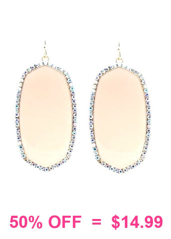 Cream Oval Earrings with bling trim