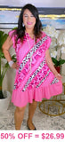 3X..Pink & Leopard Striped Dress with ruffle trim