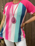 Striped Top with pink short sleeves