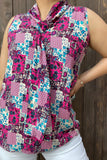 Pink & Turquoise paisley patchwork tie neck top