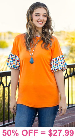 Orange Top with tribal bubble sleeves