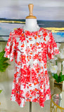 S,M,L,XL, 2X Red Coral Floral Flutter top