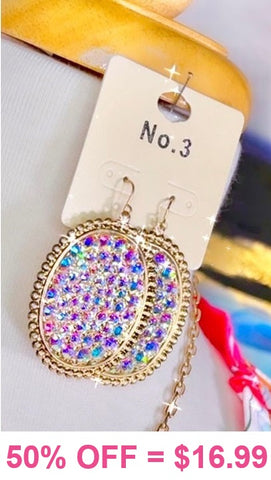 Bling oval earrings light weight: 3 color options