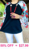 Black Top with leopard and rose bell sleeves