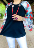 Black Top with leopard and rose bell sleeves