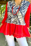 Black & White Top with red eyelet peplum