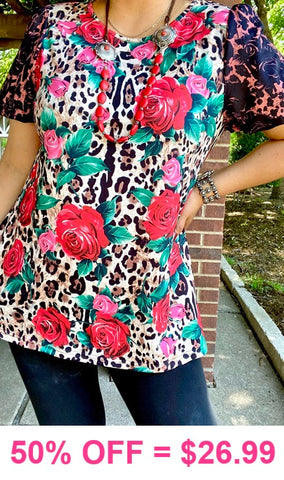 Leopard Rose short sleeve top