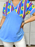 Blue tribal short sleeve top