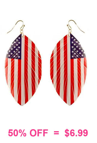 USA Flag Feather shaped earrings
