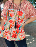 Orange Floral & leopard print top