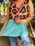Leopard & Turquoise tank top