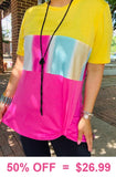 Yellow, Tie Dye, Pink color block top